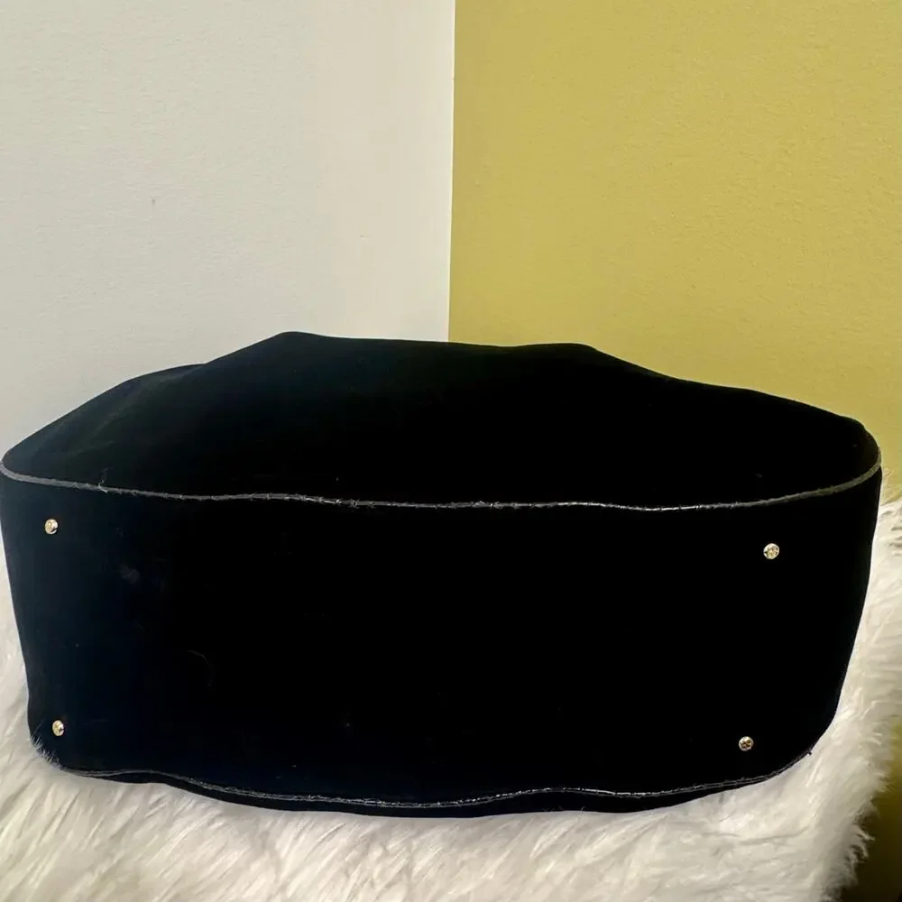 Kate Spade Maya Wood Handle Black Velvet Purse Handbag Turnlock Classic